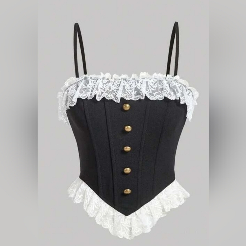 Elegant Black Lace Trim Corset Top